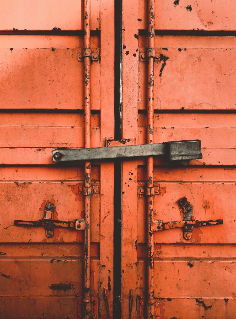 The locked doors of a steel container