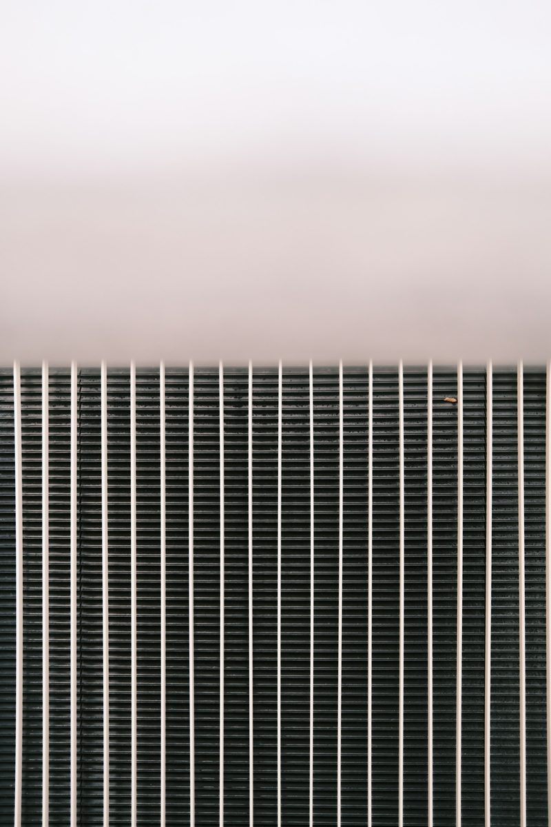 The finned core of a truck radiator