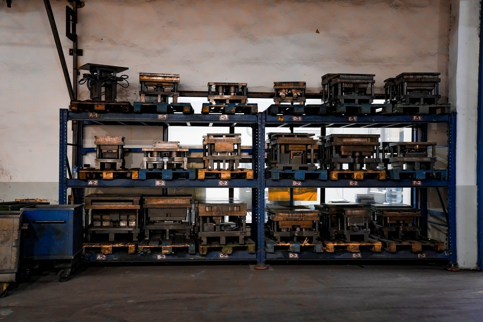 Moulds and patterns kept on labelled racks at a manufacturer