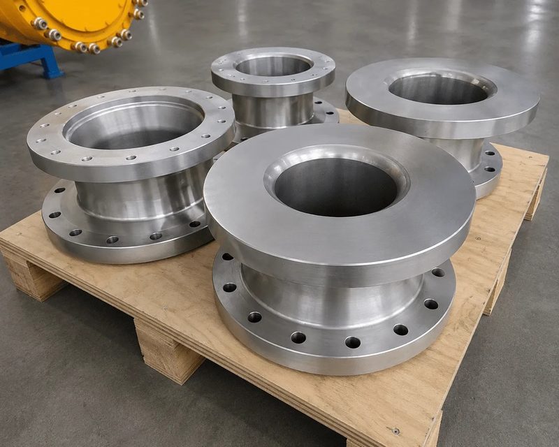 Flanged hubs, machined, on a pallet