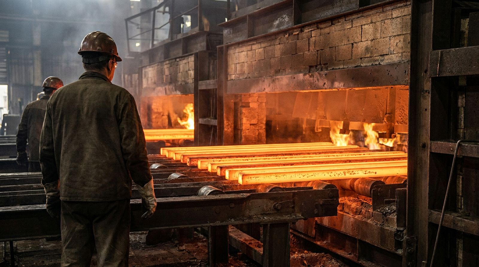Billets glowing inside a forging furnace