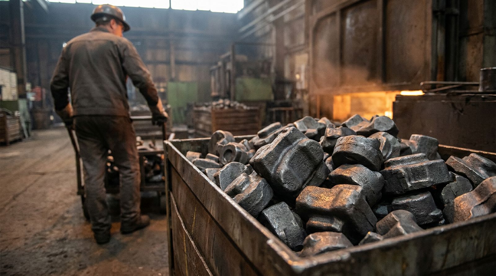 Trimmed forgings in a steel bin