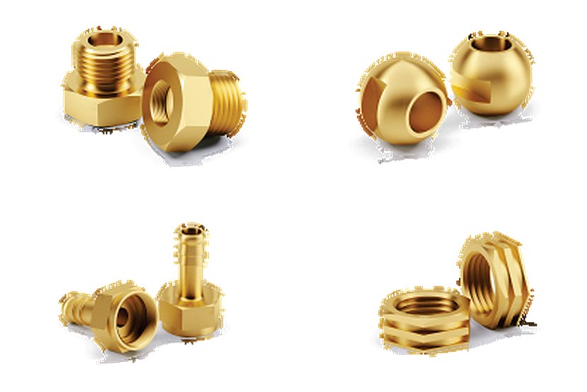 Brass adaptors, valve balls, hose tails and threaded nuts